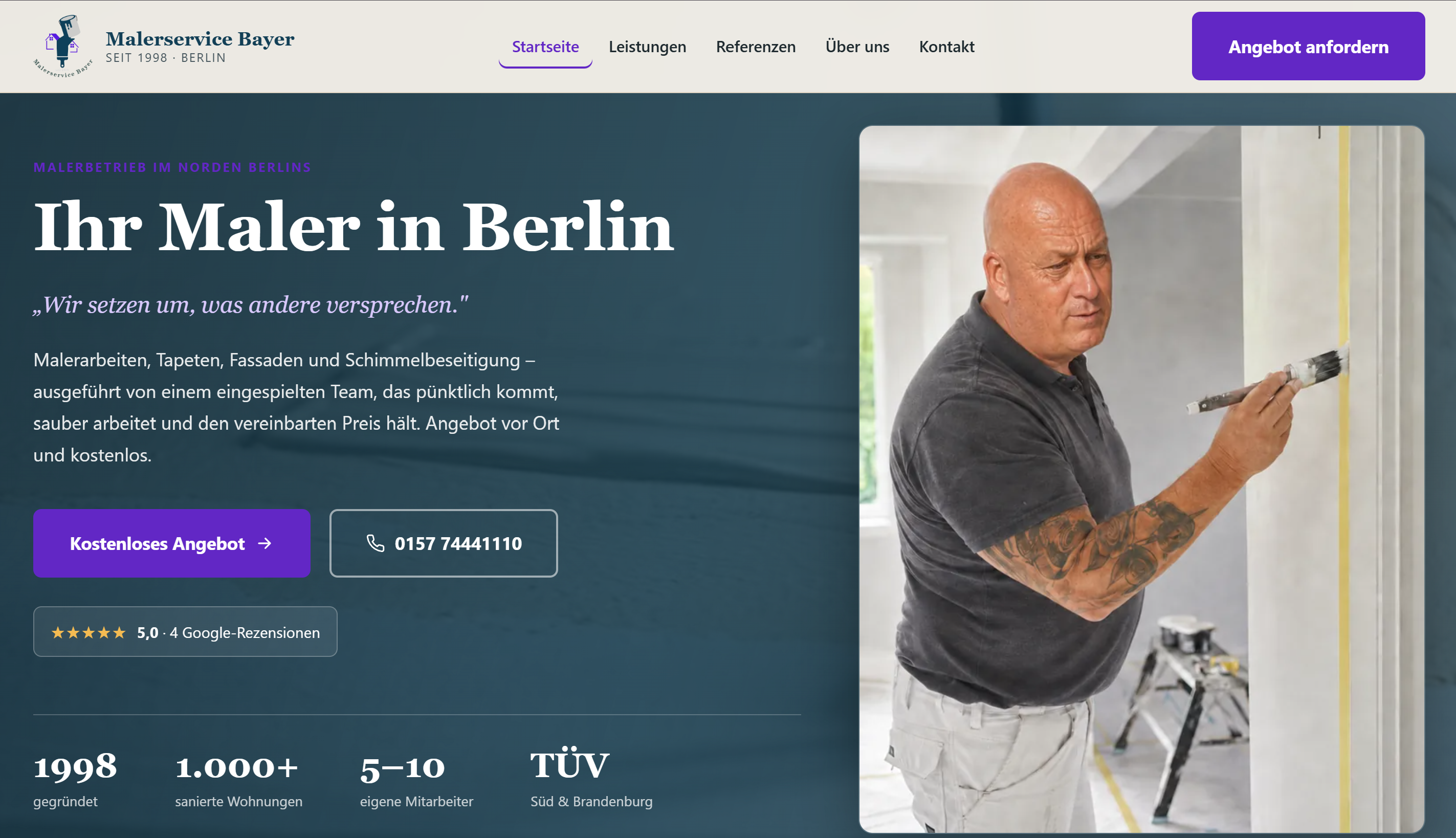 Desktop-Ansicht der Website von Malerservice Bayer