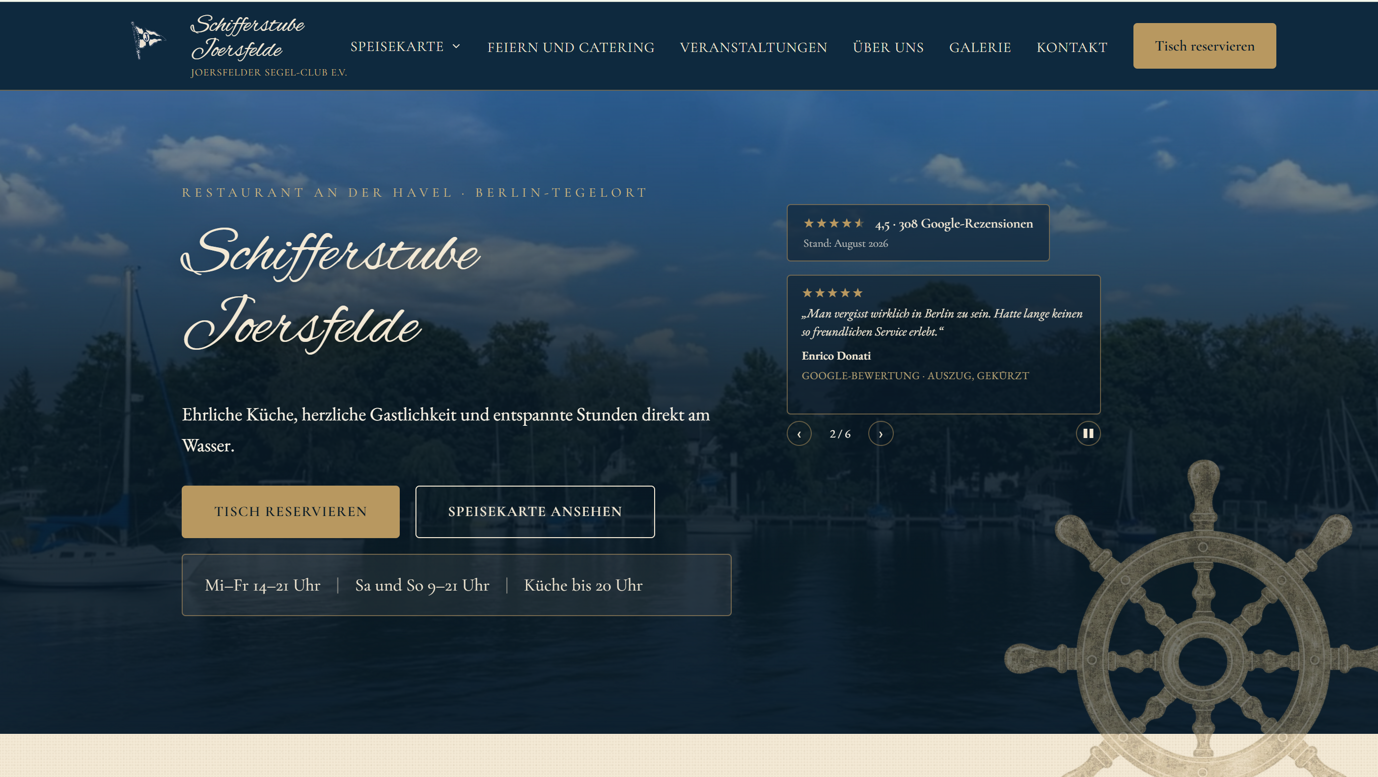 Desktop-Ansicht der Website der Schifferstube Joersfelde